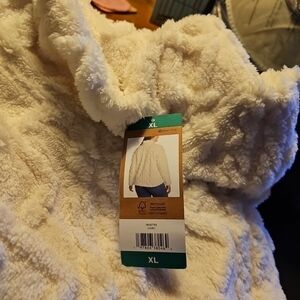 Eddie Bauer Cream Plush Cable Fleece Pullover XL NWT